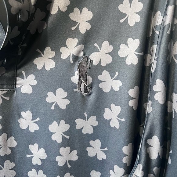 USAG U Suck At Golf Polo Mens Sz M Dark Gray Shamrock Print Performance Shirt. - Picture 4 of 5